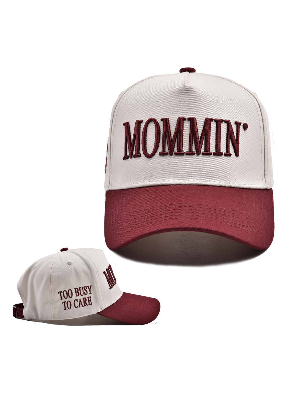 Mommin Trucker Hat for Women Embroidered Mom Baseball Cap | Khaki Red | Size OS